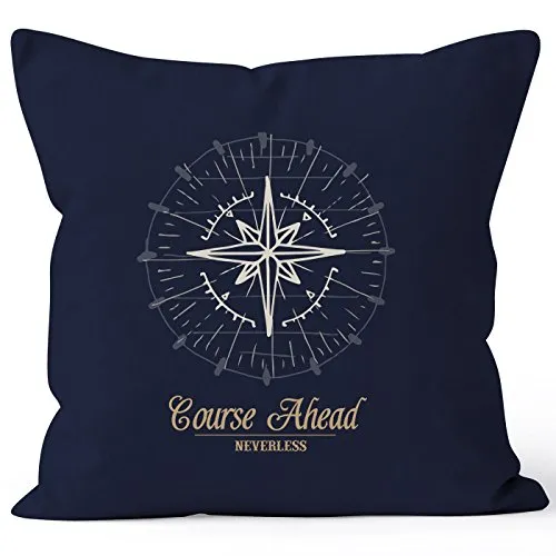 Autiga maritimer Kissenbezug Kompass Windrose Navigator Segeln Kissen-Hülle 40x40 Baumwolle Navy 40cm x 40cm