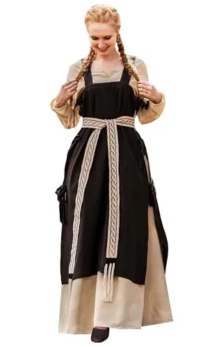 Leonardo Carbone® Damen Überkleid Hildegard Seitliche Bändel | Karneval, Halloween, Cosplay, LARP, Mittelalterkleid, Kostüm, Gewand | 100% Baumwolle Braun 2XL