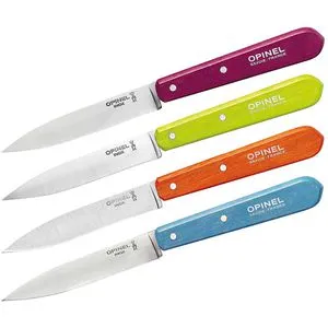 Opinel Küchenmesser Set mit 4 Messern diverse Farben, Hellgrün, Hellblau, Orange, Violett, ['Himmelblau', 'Mandarine', 'Apfelgrün', 'Pflaume']