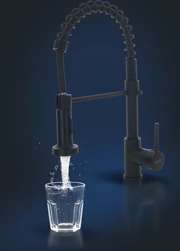 Rosenhahn & Söhne Sylt 200 Küchenarmatur mit Brause - Moderne Armatur in mattschwarz mit 360° drehbarem Wasserhahn, ideal für flexible Nutzung in der Küche und einfache Handhabung durch Brausefunktion.