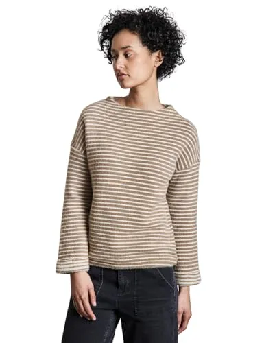 Gestreiftes Shirt für Damen - Kuscheliges T-Shirt mit Turtleneck und 3/4-Ärmeln, elastischer Saum für optimalen Sitz und angenehmes Tragegefühl.