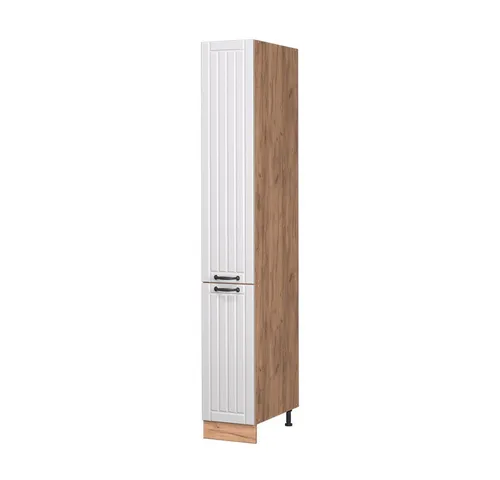 Vicco Hochschrank Fame-Line, Weiß Landhaus/Goldkraft Eiche - Hochschrank für die Küche mit Soft-Close-Scharniere, elegantes Design und optimaler Stauraum für Ordnung in Ihrem Zuhause.