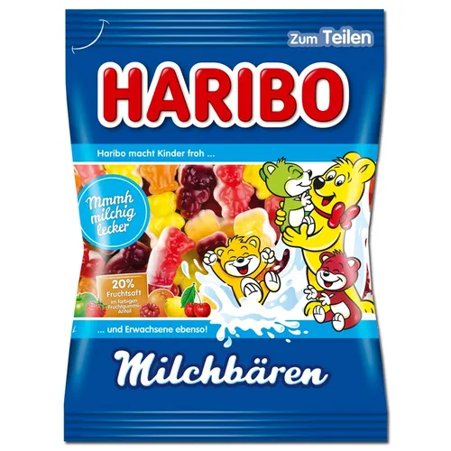 Haribo Milchbären Fruchtgummi 160g - Leckere Fruchtgummis in Bärenform, ideal für Naschkatzen und perfekt für jede Gelegenheit. Ein Genuss für Groß und Klein!