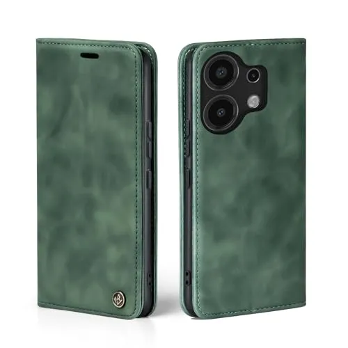 LBH Handyhülle für Xiaomi Redmi Note 13 Pro in Grün mit Karten- und Geldfach Smartphone Hülle mit Standfunktion Flip Case Schutzhülle Magnetverschluss Vintage