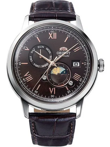 Orient RA-AK0804Y30B Sun and Moon Automatik Herrenuhr 41mm - Armbanduhren mit einzigartiger Tag & Nacht-Anzeige, Wasserdicht bis 3ATM und edlem Kalbslederarmband für stilbewusste Herren.