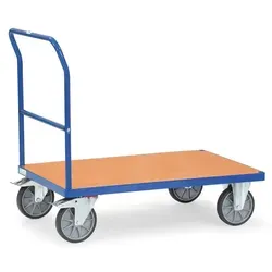 Fetra Transportwagen Schiebebügelwagen 2501 - Transportroller mit einer Tragkraft von 600 kg, ideal für schwere Lasten. Robuste MDF-Plattform und pulverbeschichteter Stahlrahmen sorgen für Langlebigkeit und Stabilität.