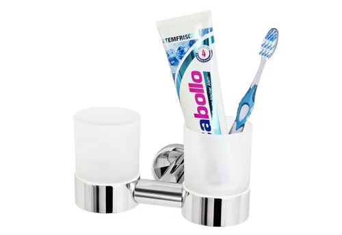 bremermann Bad-Serie Lucente Doppel-Zahnputzbecher aus Edelstahl - Zahnbürstenhalter aus hochwertigem, rostfreiem Edelstahl, hochglänzend verchromt – ideal zur Wandmontage für Zahnbürsten und Kosmetikpinsel, inklusive Befestigungsmaterial.