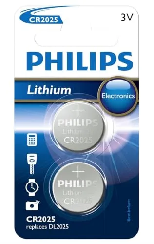 Philips Knopfzellen Batterien CR2025 2 Stück - Einwegbatterien 3V/150 mAh - Geeignet für Uhren, Taschenrechner und Autoschlüssel - Lithiumbatterie
