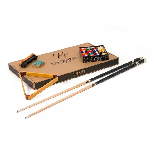 Stradivari Billardtisch Zubehör-Set Starterset - Vollständiges Billard-Zubehör-Set für Einsteiger und Fortgeschrittene. Hochwertige Sportime Poolkugeln, praktisches Holz-Dreieck und 2-teilige Queues sorgen für optimalen Spielspaß.
