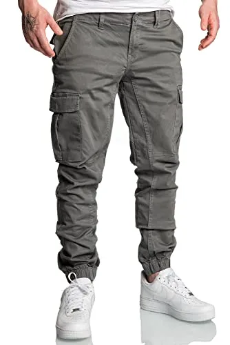 REPUBLIX Herren Jogger Cargo Chino Jeans Hose R2207 Dunkelgrau W34