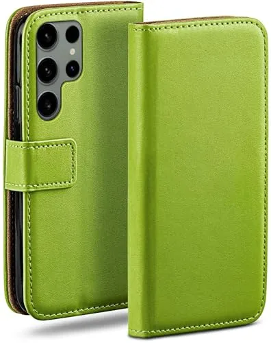 moex für Samsung Galaxy S24 Ultra Hülle mit Kartenfach, Handyhülle klappbar 360 Grad Schutzhülle, PU Leder Handytasche Samsung Galaxy S24 Ultra Klapphülle Flip Case, Grün