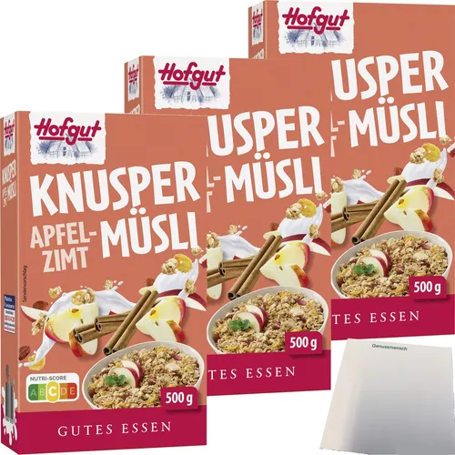 Hofgut Müsli Apfel-Zimt 3er Pack 3x500g Packung usy Block