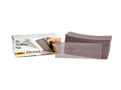 MIRKA Streifen Abranet 70 x 198 mm P320 (50 St) - Exzenterschleifer - Nahezu staubfreies Schleifen für eine verbesserte Arbeitsumgebung und höhere Effektivität. Ideal für Lacke, Kunststoffe und Holz.