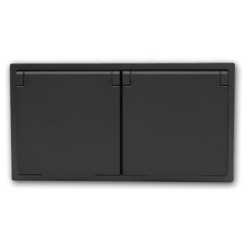 SHALLOW Doppel-Steckdose, Klappdeckel, anthrazit, waagerecht & senkrecht montierbar, Steckanschluss | IP44, Feuchtraum geeignet, für Keller, Garage