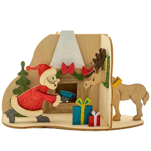 Bastelset Rauchhaus Kuhnert Hobaku Weihnachtsmann mit Elch aus Holz Kreativset