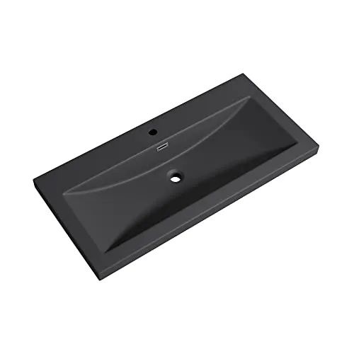Mai & Mai Einbauwaschbecken Anthrazit 100cm - Rechteckiges Waschbecken aus Mineralguss mit einem Armaturenloch und Überlauf-Funktion. Perfekt für modernes Badezimmer-Design. Maße: 100x48x13 cm.
