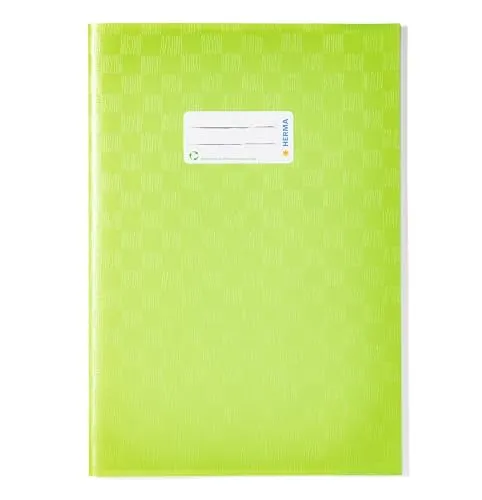 HERMA 7455 Heftumschläge A4 Bast Hellgrün, 25 Stück, Hefthüllen mit Beschriftungsetikett & Baststruktur aus strapazierfähiger & abwischbarer Polypropylen-Folie, Heftschoner Set für Schulhefte, farbig