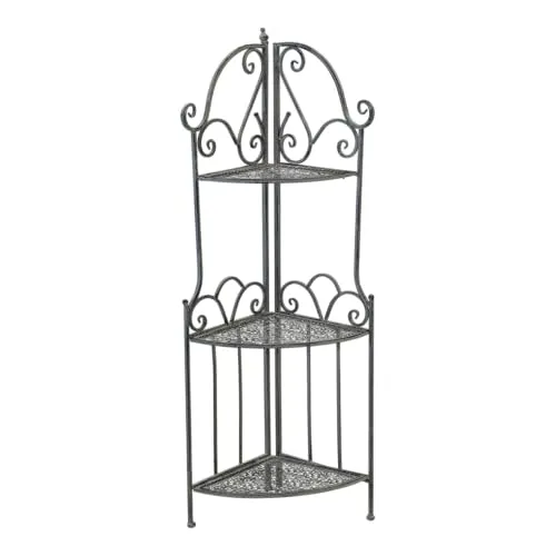 habeig Rustikale Garten-Eckregal #366 - Standregal aus Gusseisen, 3 Böden, 127 cm hoch, klappbar und ideal für Garten oder Innenräume mit zeitloser Eleganz.