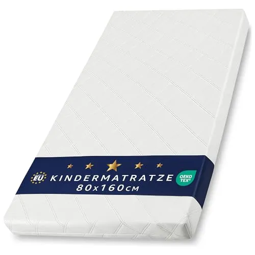 Matratze Kinderbett 80x160 cm - Atmungsaktive Kindermatratze - Matratzen für Babybetten: Optimale Luftzirkulation und Überhitzungsschutz für ein angenehmes Schlafklima. Ergonomische Schaumstofffüllung bietet perfekten Schlafkomfort.