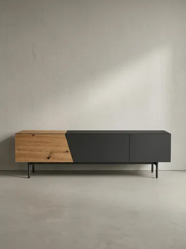 Modernes Lowboard Schwarz mit Eiche-Nachbildung 150x40x40 cm - Stylische TV-Kommode mit Platz für TVs bis 70 Zoll, bietet viel Stauraum für Konsolen und DVDs, ideal für dein Wohnzimmer.