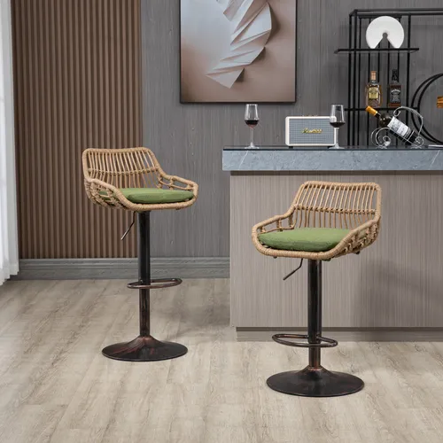 MODFU Barstühle Barhocker Relaxsessel Esszimmerstuhl,2er set,mit Fußstütze,Verstellbar,Grün