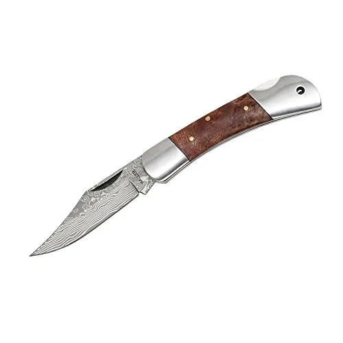 Haller Damast-Taschenmesser Wurzelholz 71 Lagen, 80621 - Klappmesser mit 75 mm Klingenlänge, edles Wurzelholzdesign und hochwertige Damaststahlklinge für höchste Präzision und Langlebigkeit.
