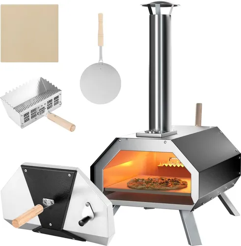 GOPLUS Outdoor Pizzaofen mit Pizzastein - Gartenkamin für köstliche Outdoor-Mahlzeiten, tragbar und einfach zu bedienen, inklusive Pizzastein und Pizzaschieber für vielseitiges Kochen.