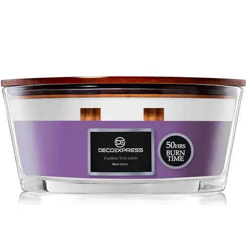 DECO EXPRESS Duftkerze im Glas mit 2 Knisterndem Docht Elegante Duft Kerzen Bis zu 50 Stunden Lange Brenndauer Geschenk Idee (Schwarze Kirsche)