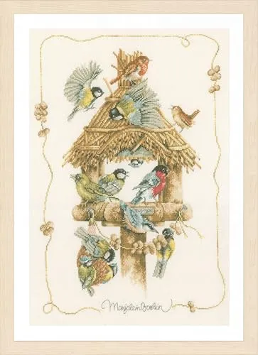 Lanarte PN-0007962 Vogelhaus Kreuzstichpackung - Kreuzsticherei, 100% Baumwolle, kreatives DIY-Projekt für Tierliebhaber ab 15 Jahren, designed von Marjolein Bastin.