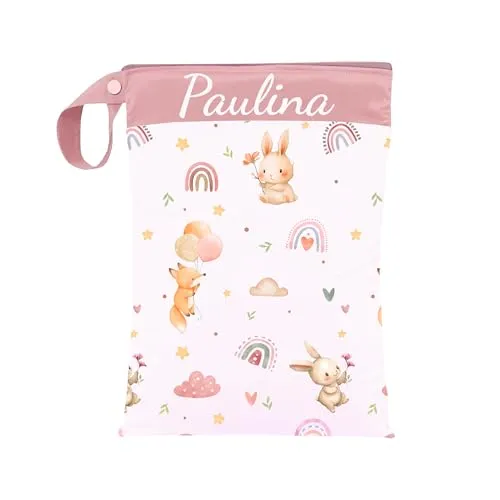 ARTEE Nasstasche für Kita-Wechselwäsche, Wasserdicht, Waschbar, mit Reißverschluss, Personalisierbar, mit Name, für Kindergarten, Strand, Sport (Balloon Animals)