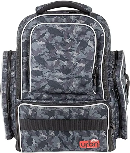 BERKLEY URBN Angelrucksack - Vielseitiger Angelrucksack mit 5 Taschen und abnehmbarer Zubehör-Box. Wasserabweisend und ideal für Süß- und Salzwasser, im trendigen URBN Tarn-Design.