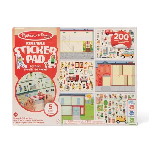 Melissa & Doug - Wiederverwendbare Stickerbücher Meine Stadt, Reiseaktivitäten für Kleinkinder, Wiederverwendbare Sticker praktisch für unterwegs im Auto oder Flugzeug, für Kinder ab 3 Jahren