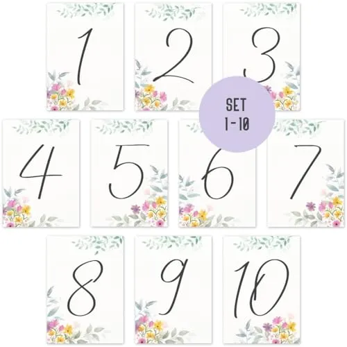 Tischnummern Hochzeit 1 bis 10 by Things of Happiness | Nummern Zahlen für Geburtstag Party Empfang Veranstaltungen Catering | Dekoration Hochzeit Tisch(Blumen Pastell)