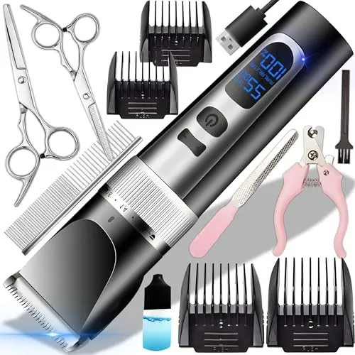 Retoo Hundeschermaschine Schermaschine mit LED-Anzeige Haarschneidemaschine an Gesicht, Ohren, Augen, Pfoten für Hunde Katzen Schnurlosen Tierhaarschneidemaschine Elektrische Hundetrimmer