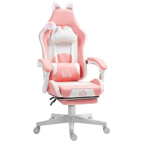 HOMCOM Ergonomischer Gaming Stuhl mit Katzenohren in pink von HOMCOM