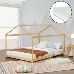 Kinderbett 'Vindafjord' 120x200cm aus Bambus mit Kaltschaummatratze - Kinderbett in Haus-Optik aus stabilem Bambus, bietet einen angenehmen Schlafplatz und ist umweltfreundlich. Inklusive allergikergeeigneter Kaltschaummatratze für optimalen Schlafkomfort.