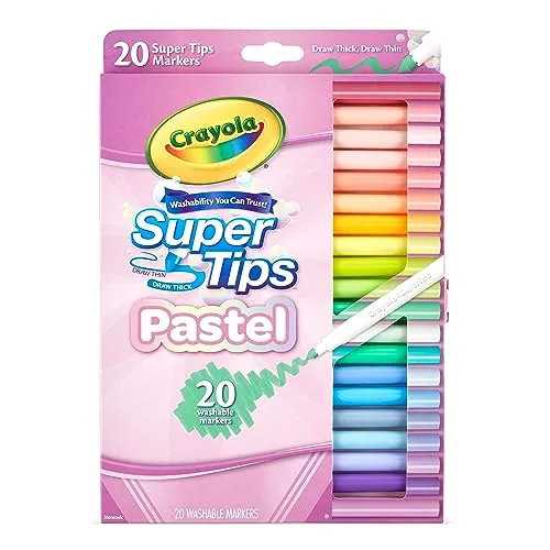CRAYOLA Pastel Super Tips, Auswaschabre Filzstifte mit Mittelfeiner Spitze, Packung mit 20 Stück, für Schule und Freizeit, 20 Pastellfarben, 58-7517