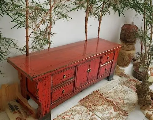 OPIUM OUTLET Chinesisches Lowboard Sideboard Kommode rot in rot von OPIUM OUTLET