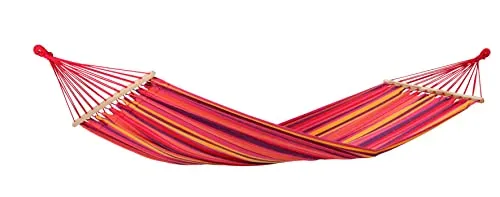 Tonga Volcano AZ-1066110 Camping-Hängematte rot/violett - Möbel, wetterfest und mit Spreizstäben für optimalen Komfort, ideal für Camping und Outdoor-Aktivitäten.