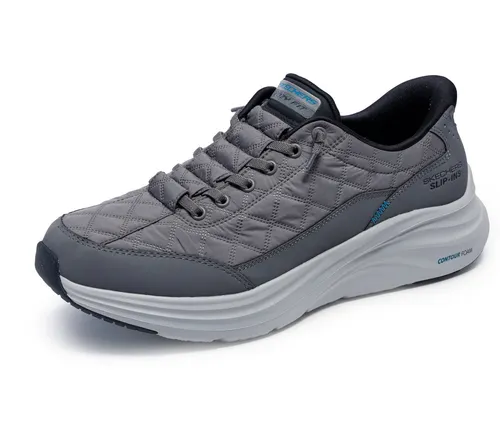 Skechers CONTOUR FOAM Slip-On Sneaker – Veganer Slipper in Grau-Schwarz, Größe 48,5 EU - Bequemer Slip-On Sneaker für sportliche Looks, ausgestattet mit Skechers Air-Cooled Memory Foam für hohen Tragekomfort und waschmaschinenfest für einfache Pflege.
