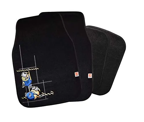 Minions Auto Fußmatten Set bestickt 4-teilig, Auto Teppich universal, Automatte rutschfest, Stoffmatten passend für fast alle Fahrzeugtypen