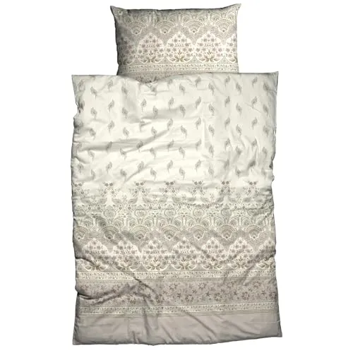 Traumschlaf Satin Bettwäsche Jolie Taupe 160x210 cm - Bettwäsche-Set in elegantem Design mit Ornamenten, hochwertigem Qualitätsreißverschluss und pflegeleicht, waschbar bei 60°C.