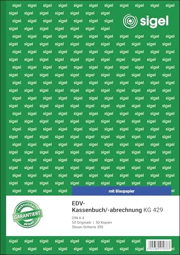 SIGEL KG429 Kassenbuch EDV, Steuerschiene 300, A4, 2x50 Blatt, mit Blaupapier, ultrafeiner Mikroperforation