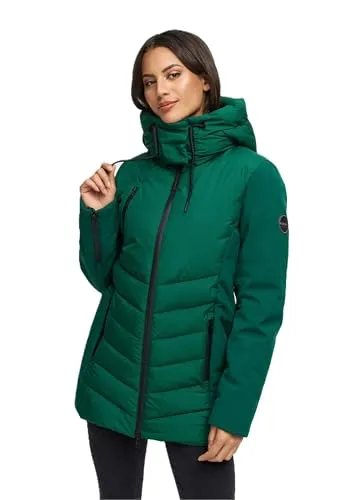 MARIKOO Damen Winterjacke (XS-3XL) - Softshell, mit abnehmbarer Kapuze, Steppung - N103 - Evergreen Größe S - Gr.S