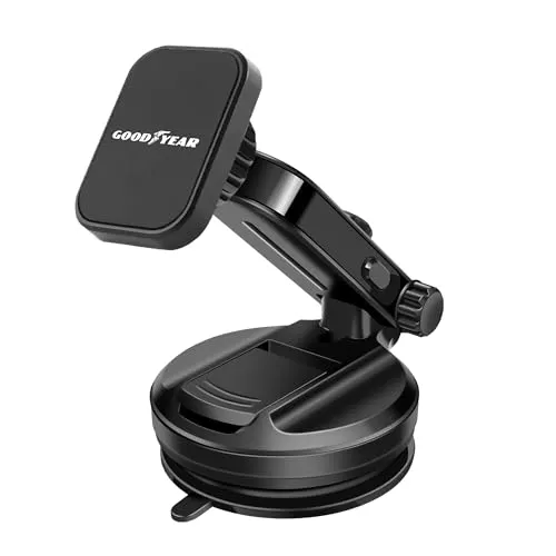 Goodyear Magnetische Handyhalterung mit Universal-Saugnapf für Armaturenbrett und Windschutzscheibe, 2 Magnete im Lieferumfang enthalten, magnetische Platte um 360 ° drehbar, Arm verstellbar bis 15,2