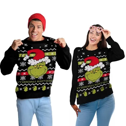 United Labels Grinch Weihnachtspullover Unisex, Schwarz, S, Winter Strickpullover, Pullover für Herren und Damen