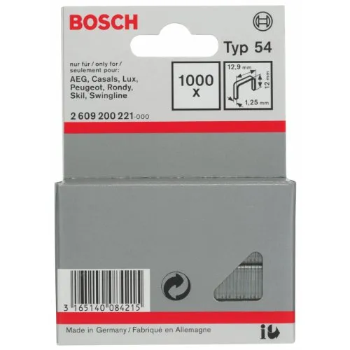 Bosch Accessories Professional 1000x Flachdrahtklammer Typ 54 (Karton, Papier, Folien, 12.9 x 1.25 x 12 mm, Zubehör Tacker)