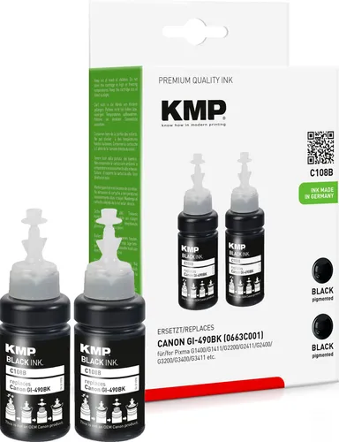 KMP C108B schwarz Tintenpatrone ersetzt Canon GI-490BK (0663C001)