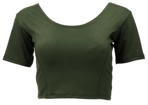 GURU SHOP Basic Yogatop, Bauchfreies Choli Top - Olivgrün, Damen, Size:L