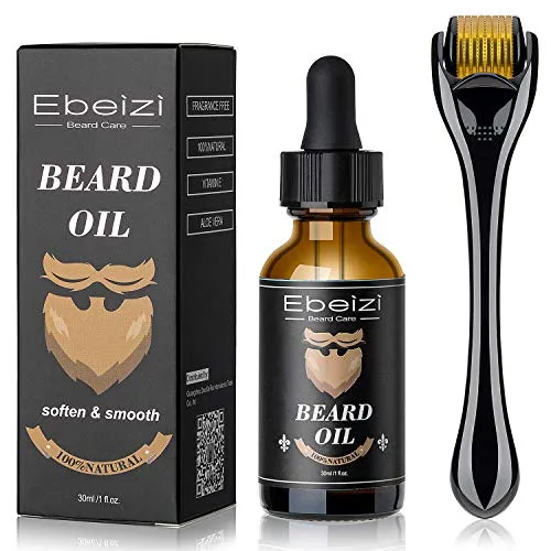 Ebeizi Bartwachstums-Kit, Bartwachstumsöl-Aktivator-Serum, Bartroller für Männer, Dermaroller für Männer, Bartpflege-Werkzeuge für Bart-schnelles Wachstum und Verdickung